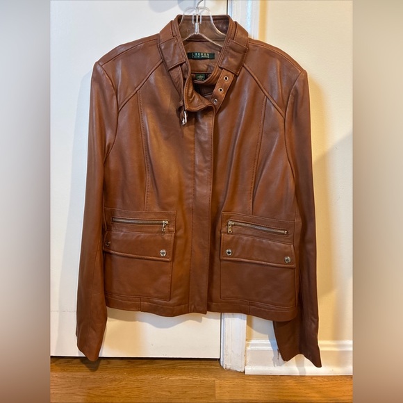 Lauren Ralph Lauren brown leather jacket size L NWT